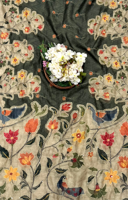 969 Mul Chanderi Dark Green Suit Fabric/ CKC Mul Cotton