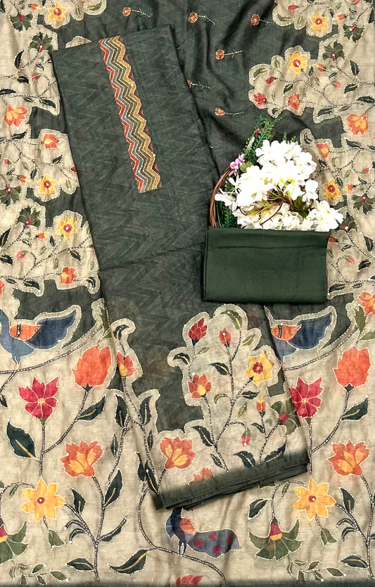 969 Mul Chanderi Dark Green Suit Fabric/ CKC Mul Cotton