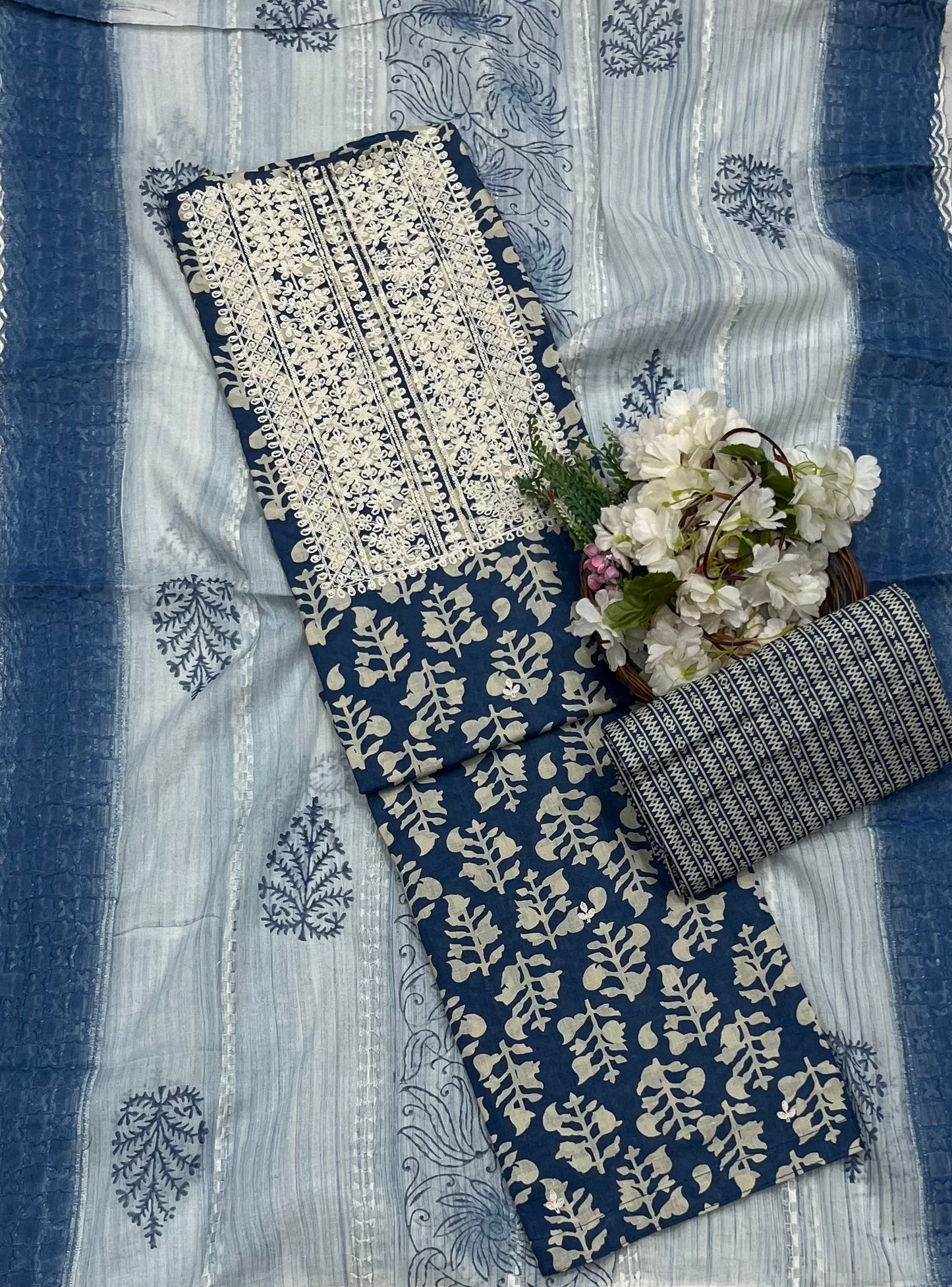 59A Cotton Teal Blue Suit Fabric / CKC Cotton Bazaar