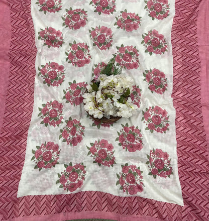 55A Cotton White With Pink Suit Fabric / CKC Cotton Bazaar