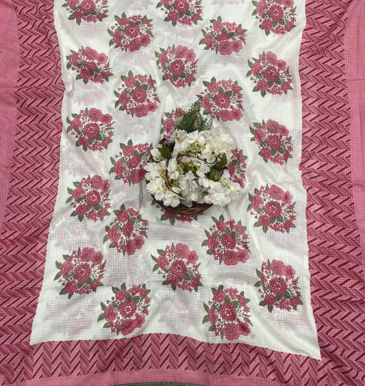 55A Cotton White With Pink Suit Fabric / CKC Cotton Bazaar