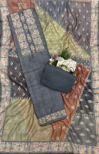 28A Mul Chanderi Dusty Grey Suit Fabric/ CKC Mul Cotton