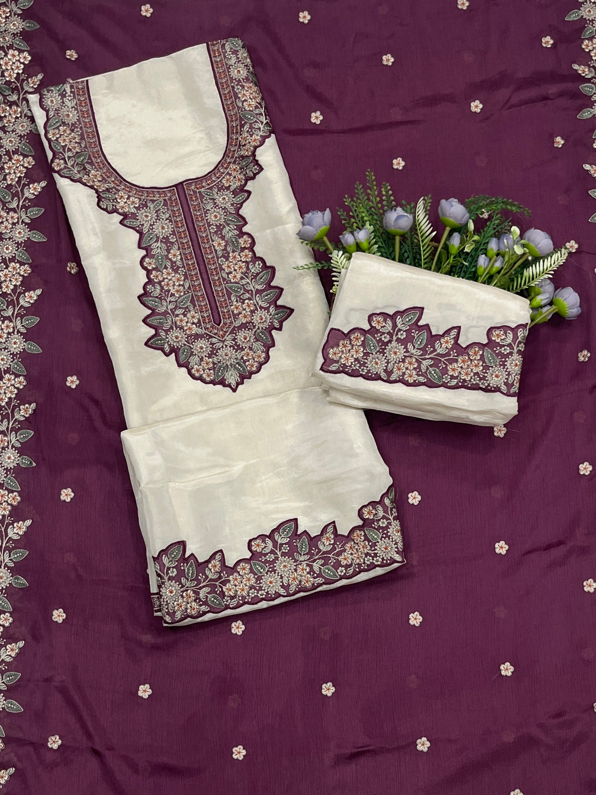 161C Silk Cream With Light Wine Suit Fabric / CKC Partywear Collection