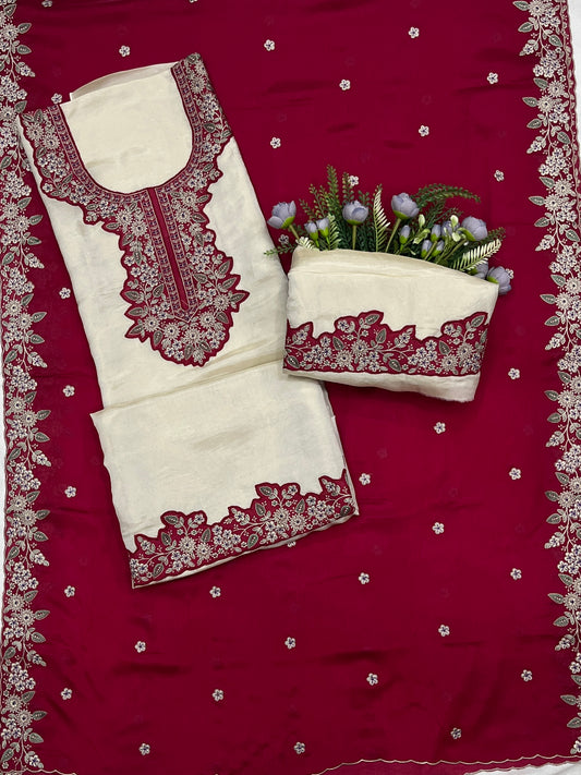 160C Silk Cream With Hot Pink Suit Fabric / CKC Partywear Collection