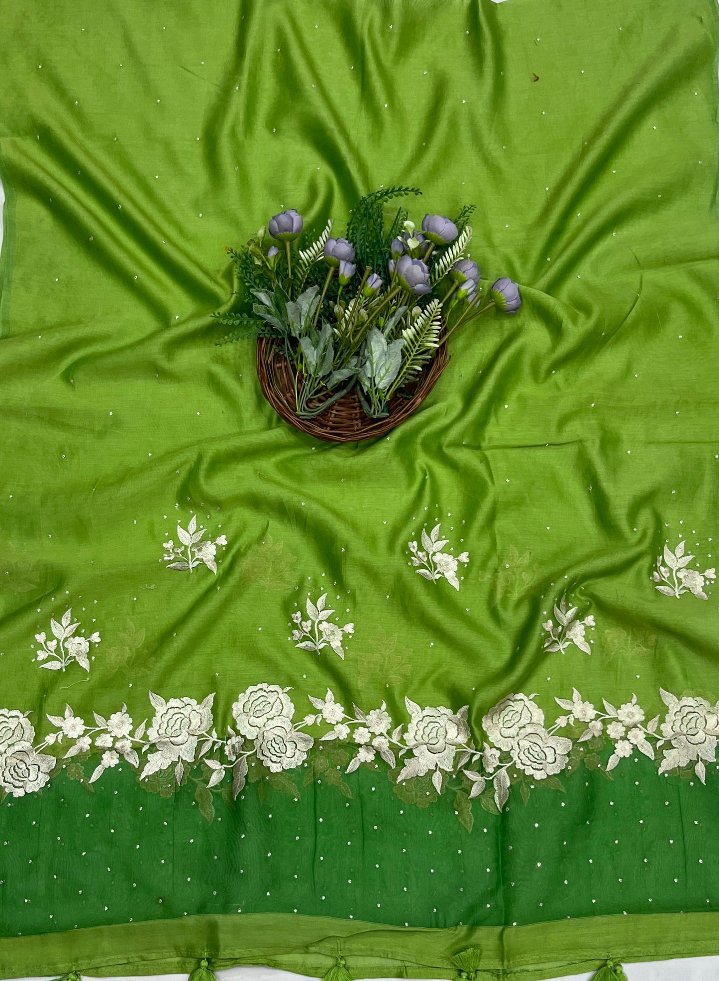 167C Mul Jamdani Green suit Fabric / CKC Mul Cotton