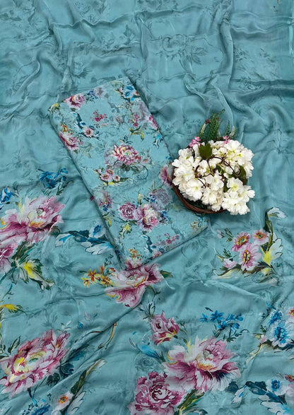 84A Chiffon Ice Blue Suit Fabric / CKC Chiffon Suits