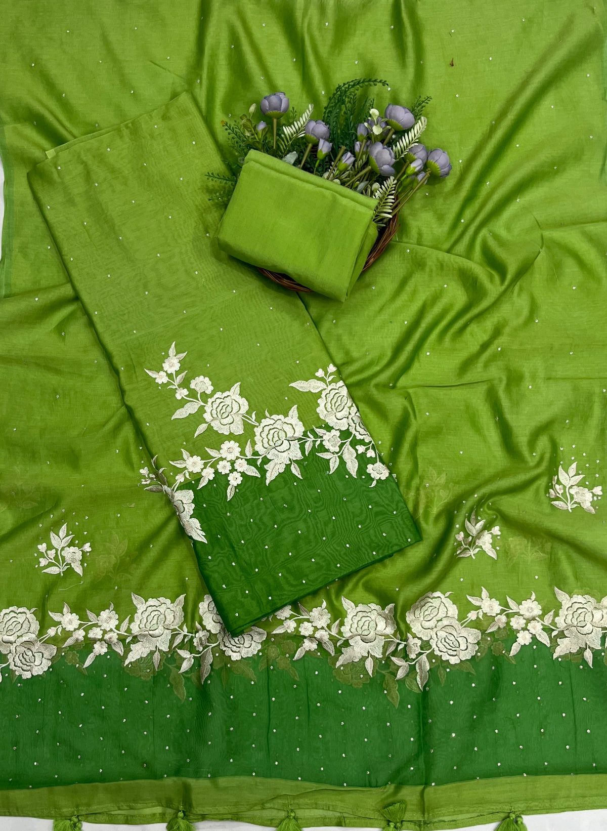 167C Mul Jamdani Green suit Fabric / CKC Mul Cotton