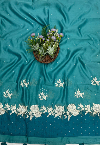 166C Mul Jamdani Blue suit Fabric / CKC Mul Cotton