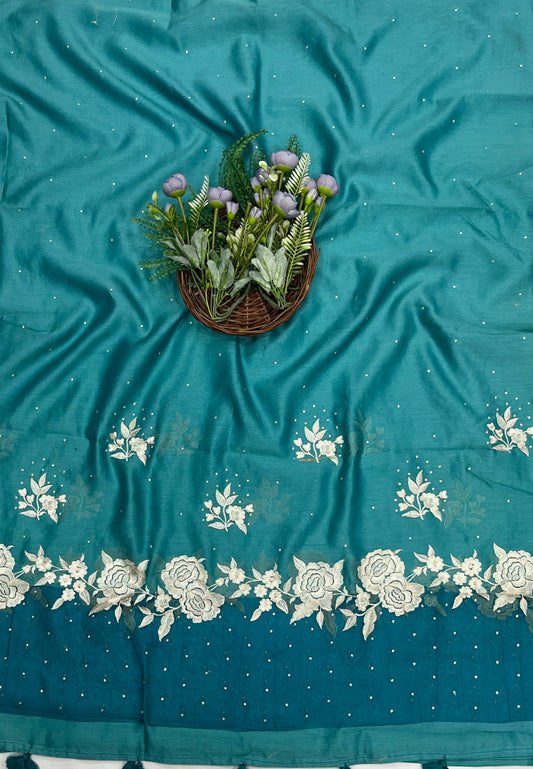 166C Mul Jamdani Blue suit Fabric / CKC Mul Cotton