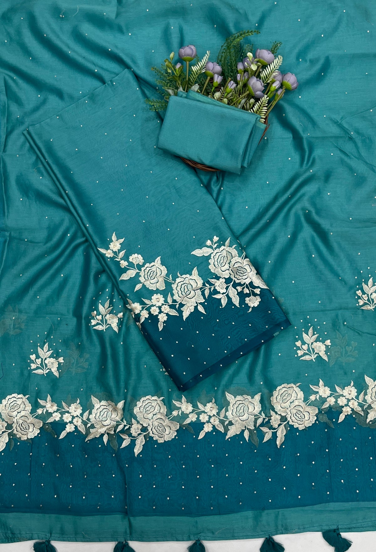 166C Mul Jamdani Blue suit Fabric / CKC Mul Cotton