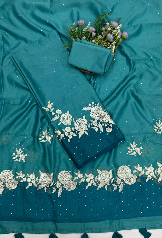 166C Mul Jamdani Blue suit Fabric / CKC Mul Cotton