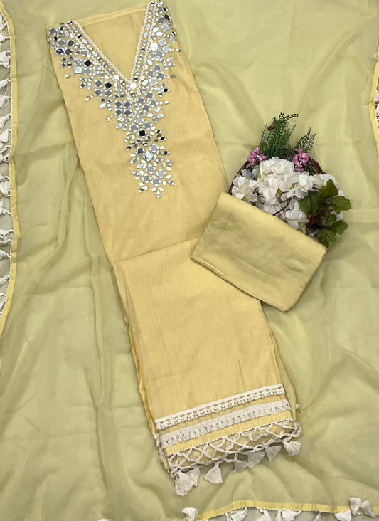 151A  Mul Cotton Light Yellow Suit Fabric/ CKC Mul Cotton