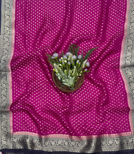 288C Pure Mul Cotton  Navy Blue With Hot Pink Suit Fabric / CKC Mul Cotton