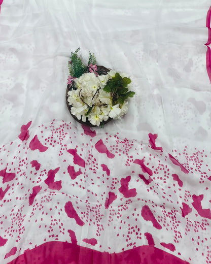 148A Georgette White With Dark Pink Suit Fabric / CKC Georgette Suits