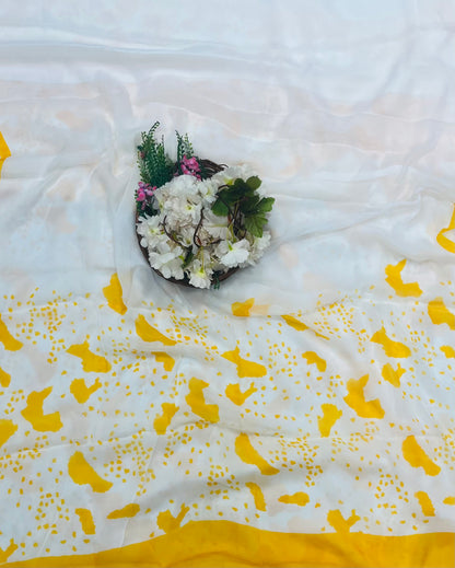 149A Georgette White With Yellow  Suit Fabric / CKC Georgette Suits