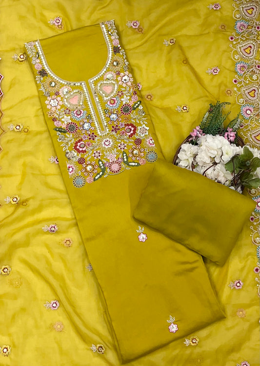 105 A Cotton Silk Yellow Suit Fabric/ CKC Partywear Collection