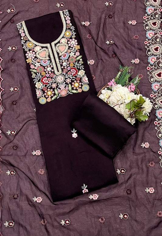 104 A Cotton Silk Dark Wine Suit Fabric/ CKC Partywear Collection