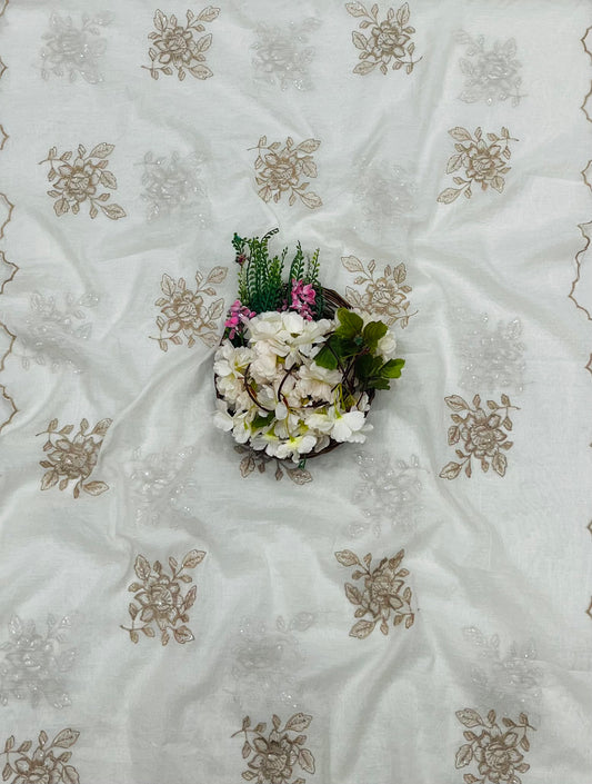 109A Mul Cotton Cream Suit Fabric/ CKC Mul Cotton