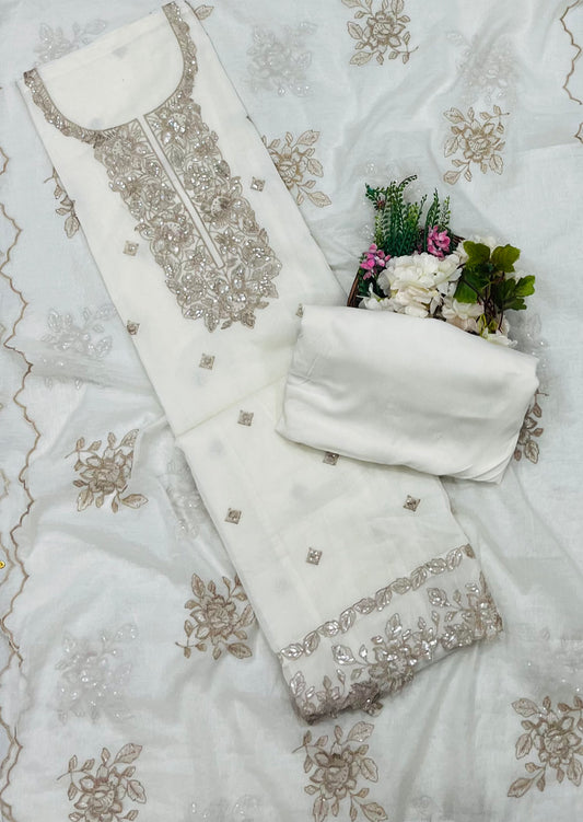 109A Mul Cotton Cream Suit Fabric/ CKC Mul Cotton