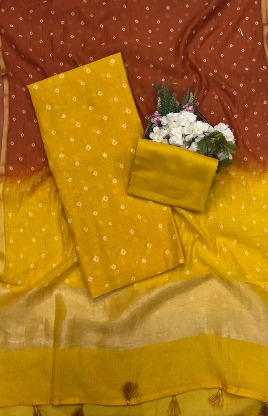 173A Jaipuri Mal Cotton Yellow Suit Fabric / CKC Jaipuri Suits