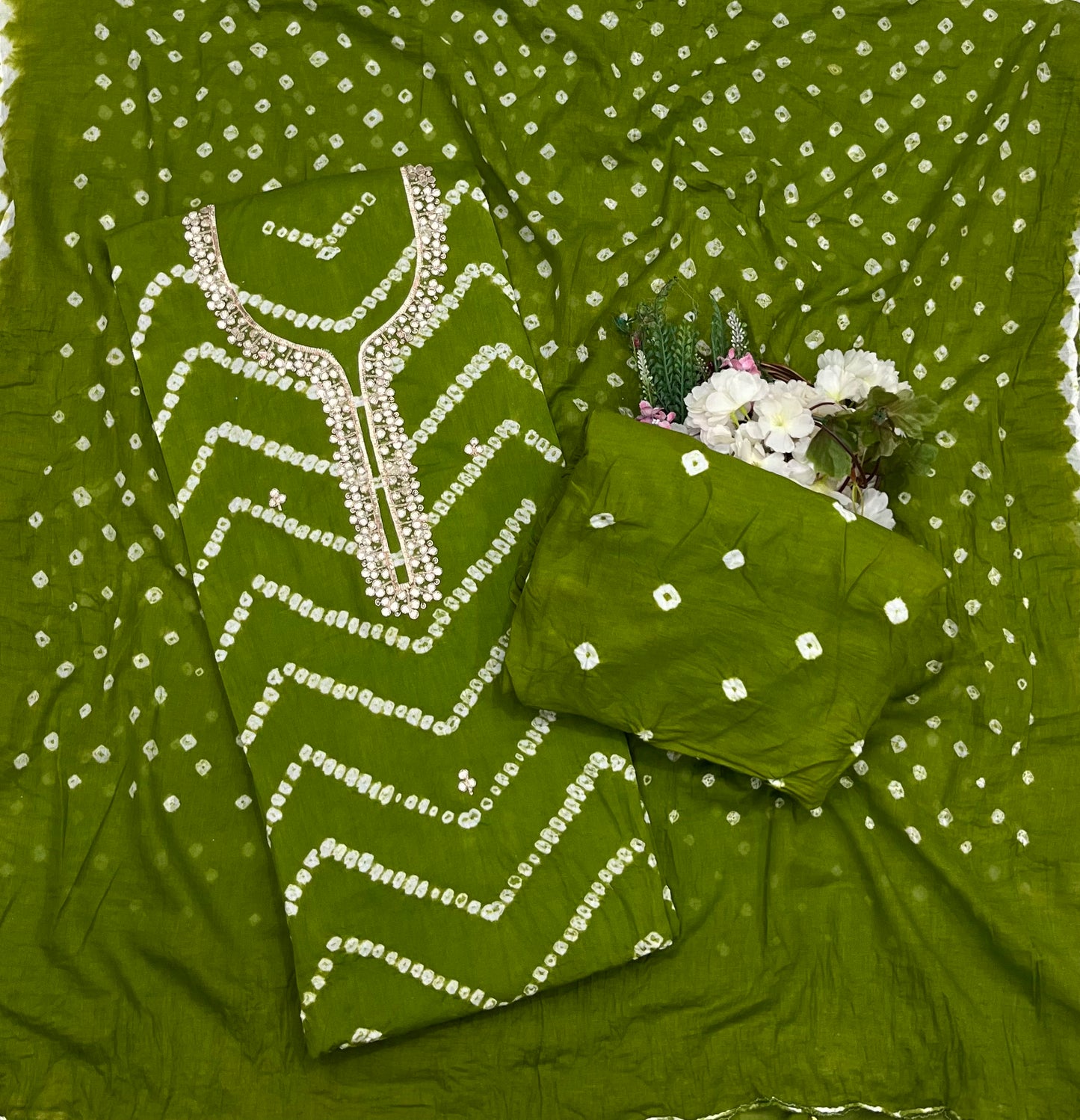 178A Jaipuri Cotton Green Suit Fabric / CKC Jaipuri Suits