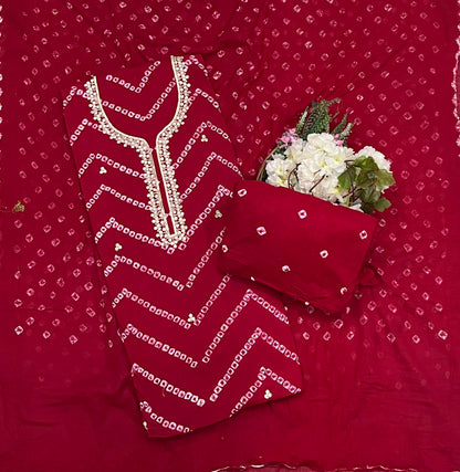 175A Jaipuri Cotton Red Suit Fabric / CKC Jaipuri Suits
