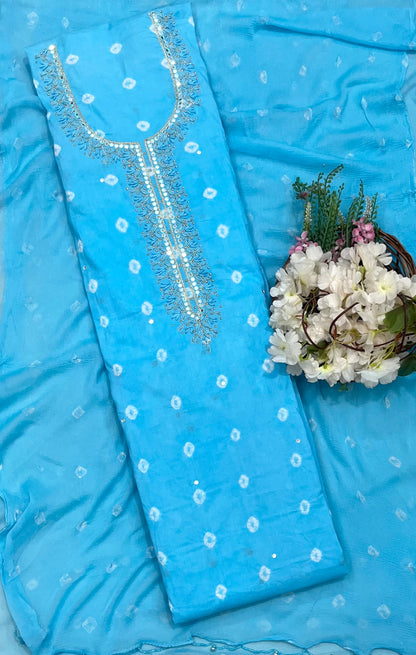 187A Jaipuri Cotton Sky Blue Suit Fabric / CKC Jaipuri Suits