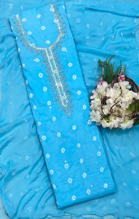 187A Jaipuri Cotton Sky Blue Suit Fabric / CKC Jaipuri Suits