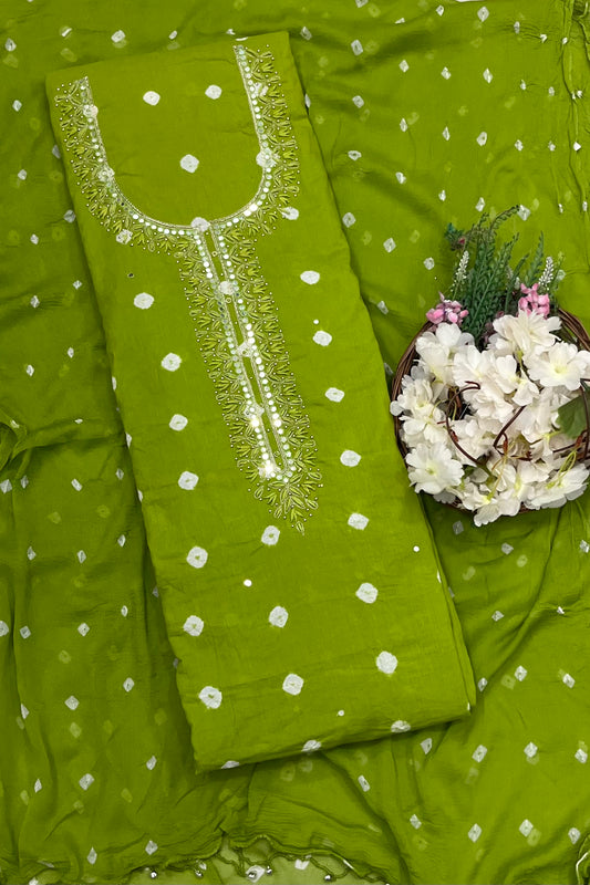 190A Jaipuri Cotton Green Suit Fabric / CKC Jaipuri Suits