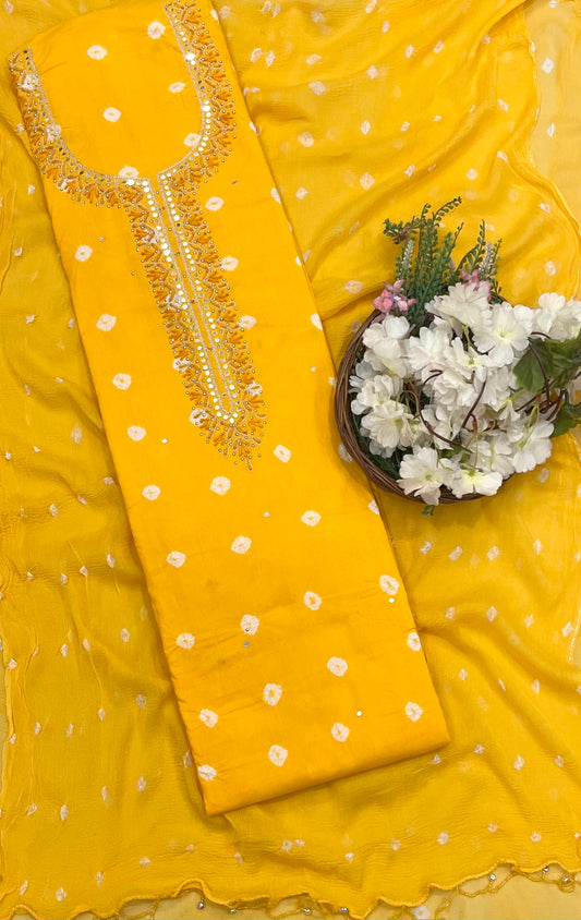 189A Jaipuri Cotton Yellow Suit Fabric / CKC Jaipuri Suits