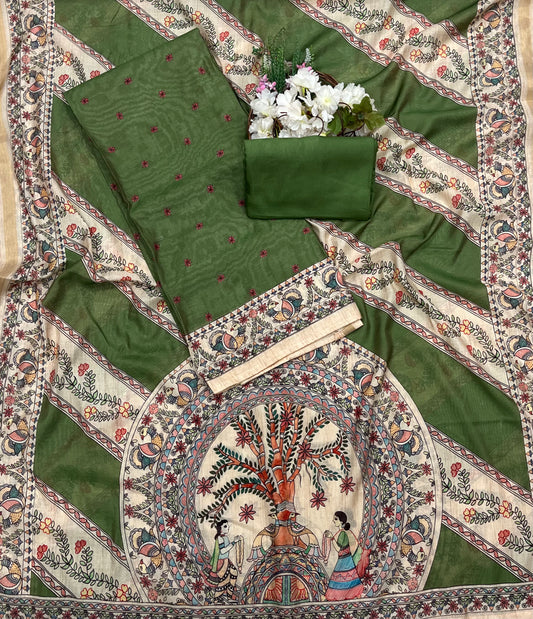 201A Mul Cotton Green suit Fabric/ CKC Mul Cotton