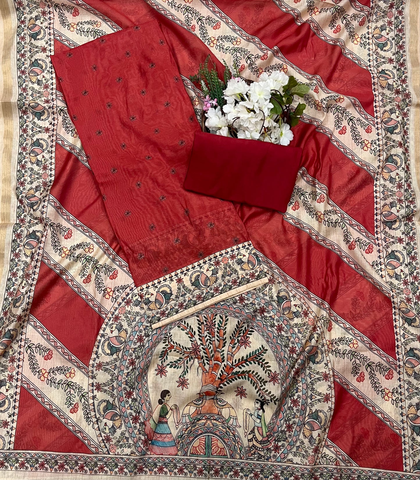 200A Mul Cotton Carrot Red suit Fabric/ CKC Mul Cotton