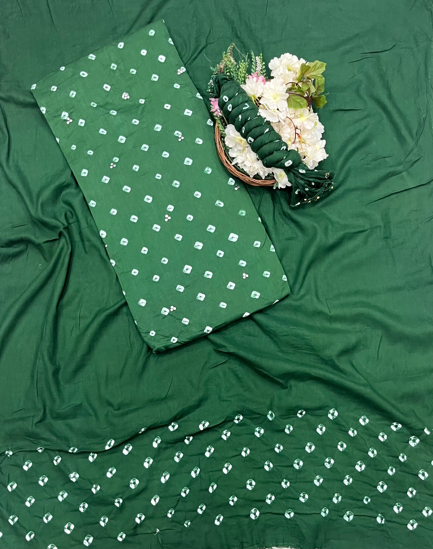 203A Jaipuri Cotton Green Suit Fabric / CKC Jaipuri Suits