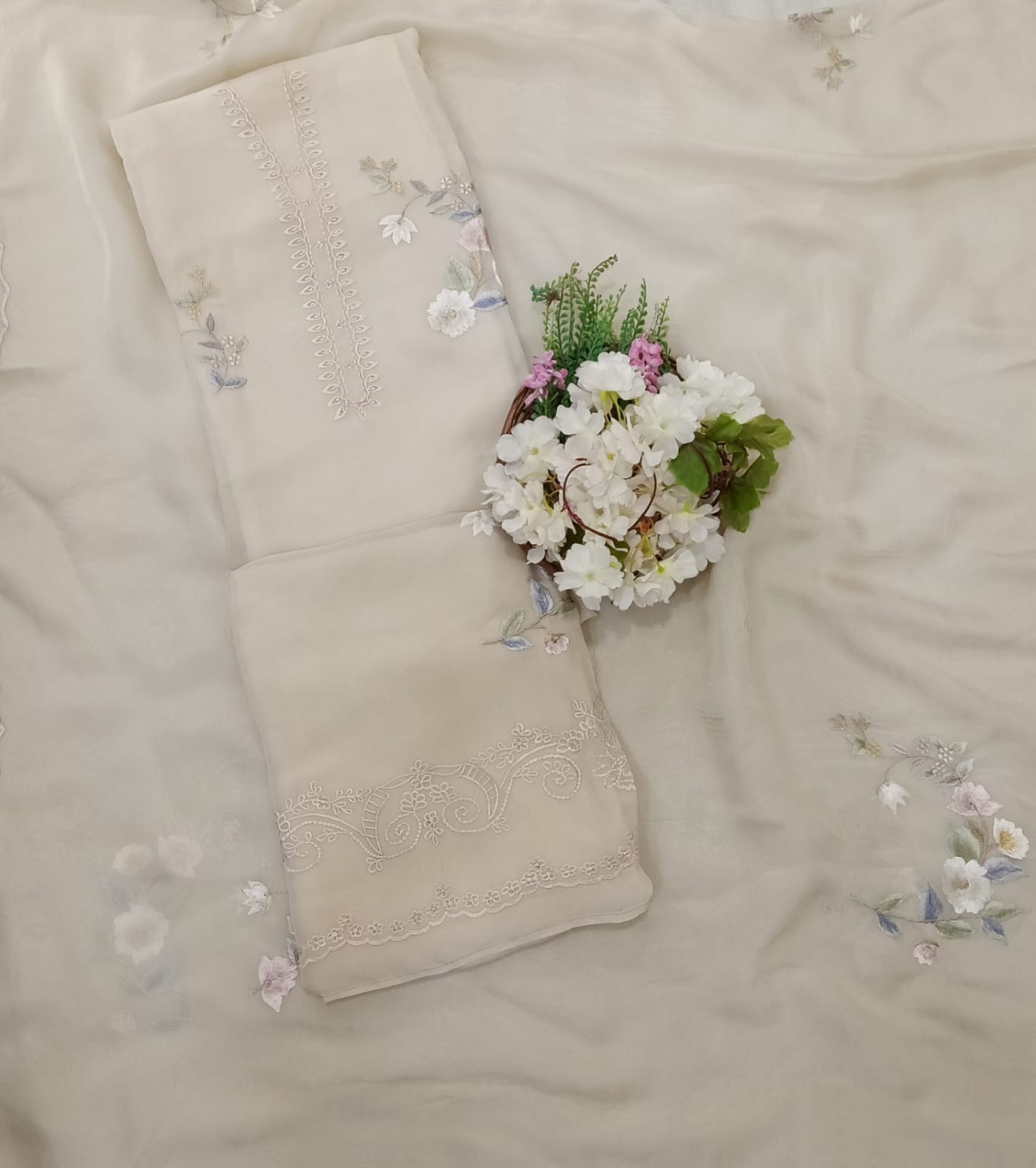 224A Organza Silk Cream Suit Fabric/ CKC Partywear Collection