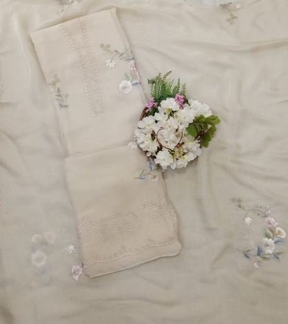 224A Organza Silk Cream Suit Fabric/ CKC Partywear Collection