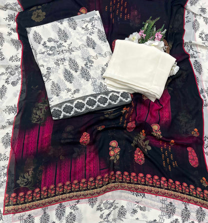 279A Georgette Black And Cream Suit Fabric / CKC Georgette Suits