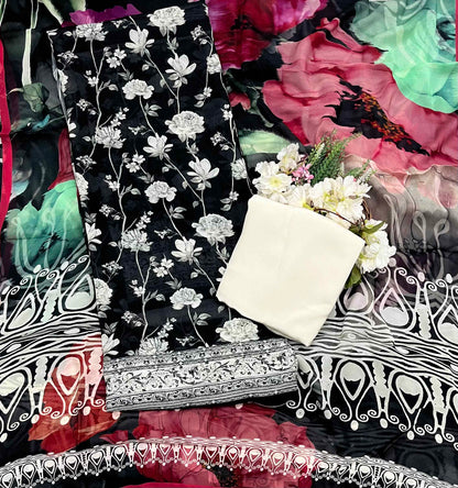 275A Georgette Black And Cream Suit Fabric / CKC Georgette Suits