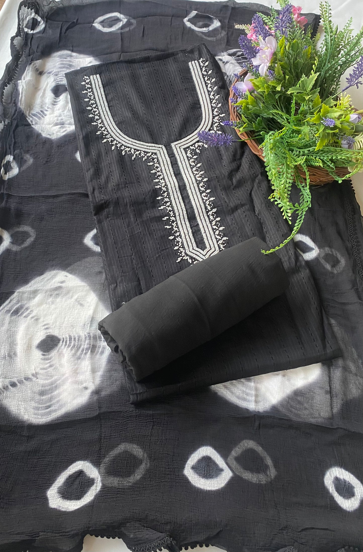 Cotton Black With White  Suit Fabric / New Product Sale