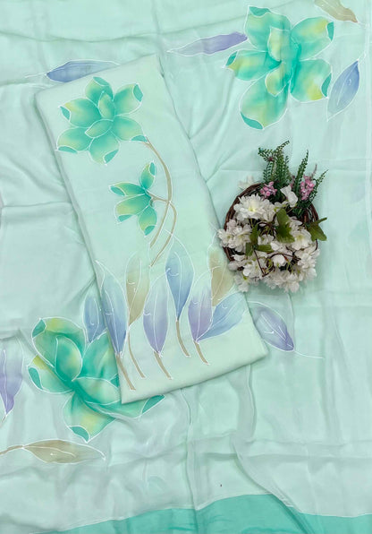 288A Chiffon Sea Green Suit Fabric/ CKC Hand Painted Suits