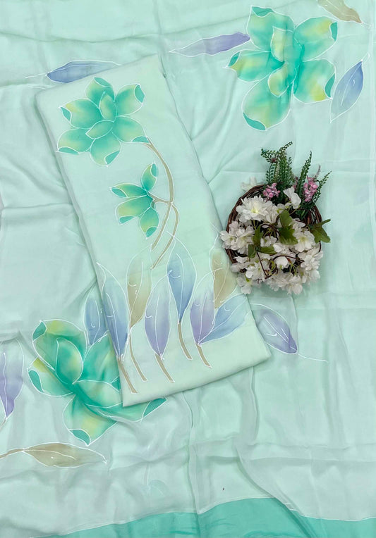 288A Chiffon Sea Green Suit Fabric/ CKC Hand Painted Suits