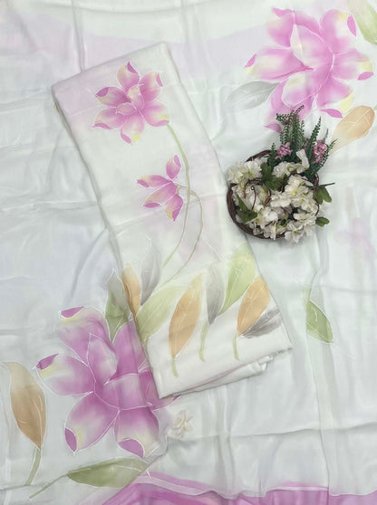 292A Chiffon Cream Suit Fabric/ CKC Hand Painted Suits