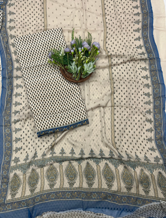 295C Crepe Beige With Navy Blue Suit Fabric / CKC Crepe Suits