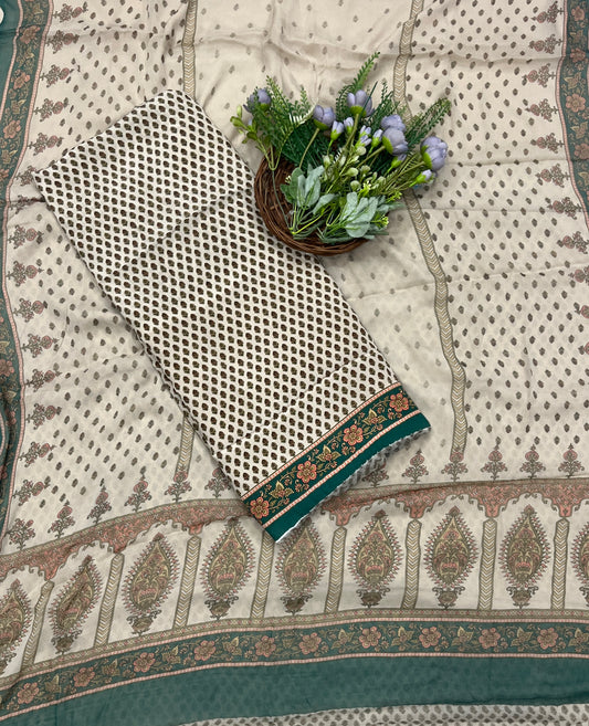 296C Crepe Beige With Green Suit Fabric / CKC Crepe Suits