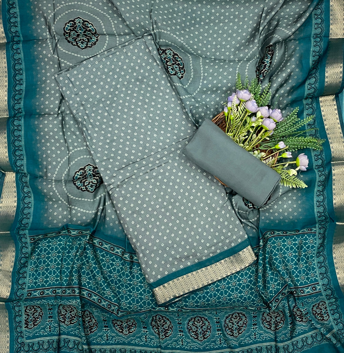 420D Maheshwari Dusty Sea Green Suit Fabric / CKC Maheshwari Suits