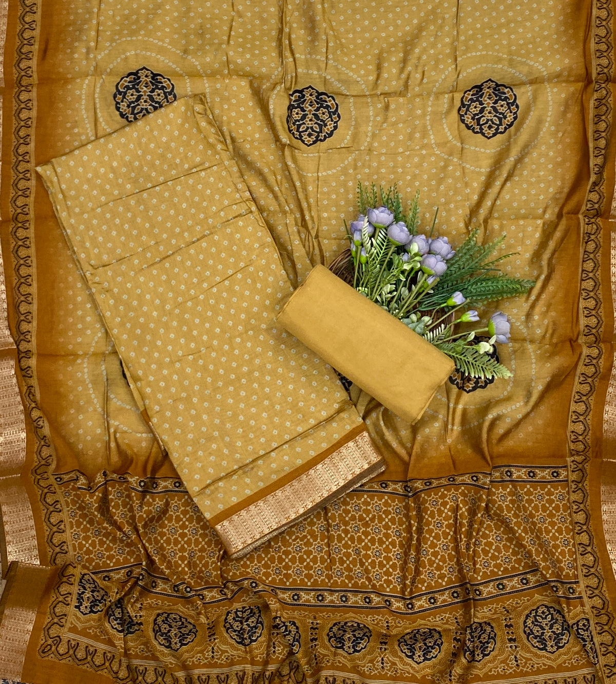 422D Maheshwari Dusty Yellow Suit Fabric / CKC Maheshwari Suits