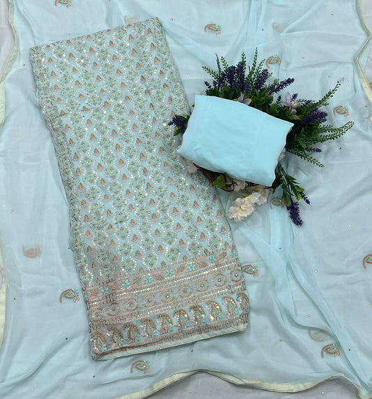 333A Georgette Sea Blue Suit Fabric/ CKC Partywear Collection