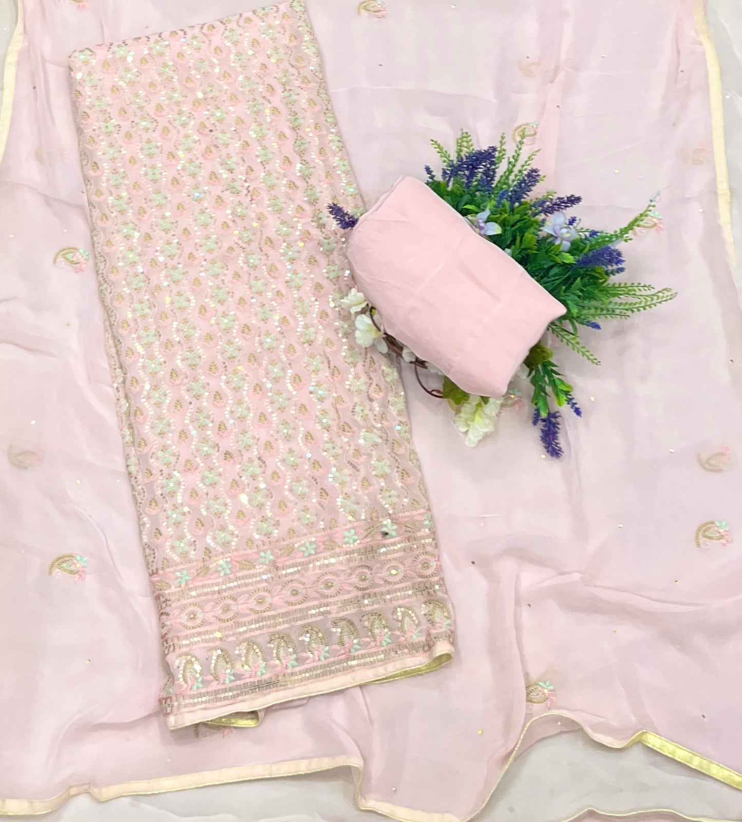 337A Georgette Peach Suit Fabric/ CKC Partywear Collection