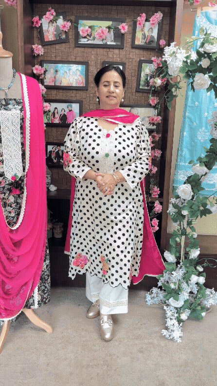Cotton Cream With Red Stitched Suit / Polka Petals