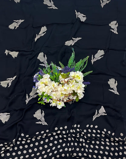 371A Georgette Polka Black Suit Fabric / CKC Polka Story