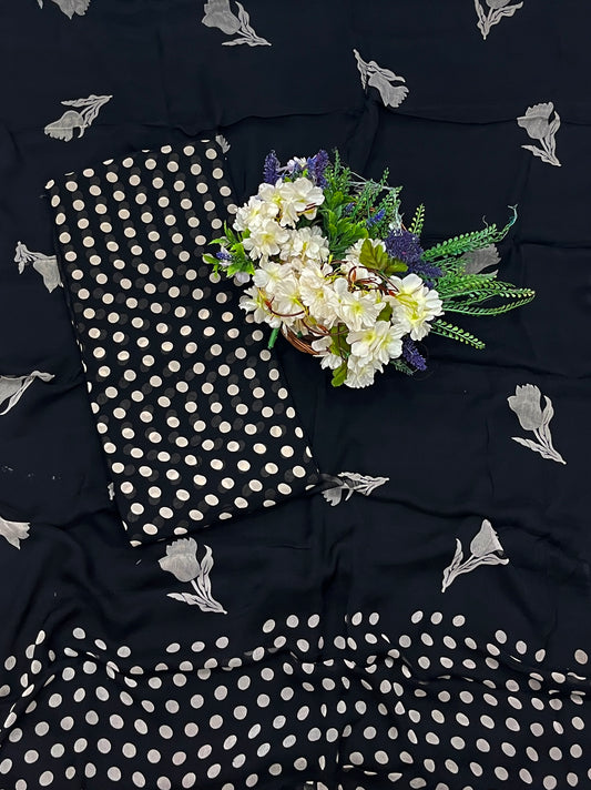 371A Georgette Polka Black Suit Fabric / CKC Polka Story